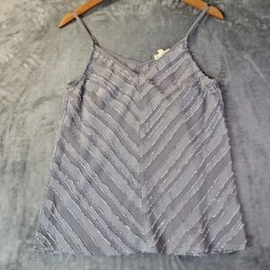 Entro Womens M Gray Textured Double V-Neck Sleeveless Top Minimalist Chic